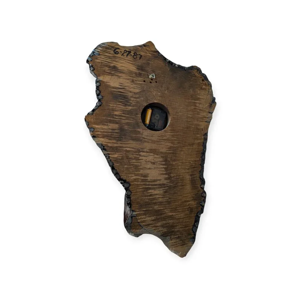 Vintage 1987 Lacquered Natural Wood Slab Wall Clock Battery Operated